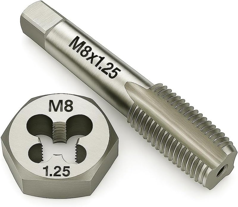 Yamesh M8x1.25 Metric Tap and Die Set Right Hand HSS Tap & GCr15 Hex Die for Metal Thread Repair - Image 1